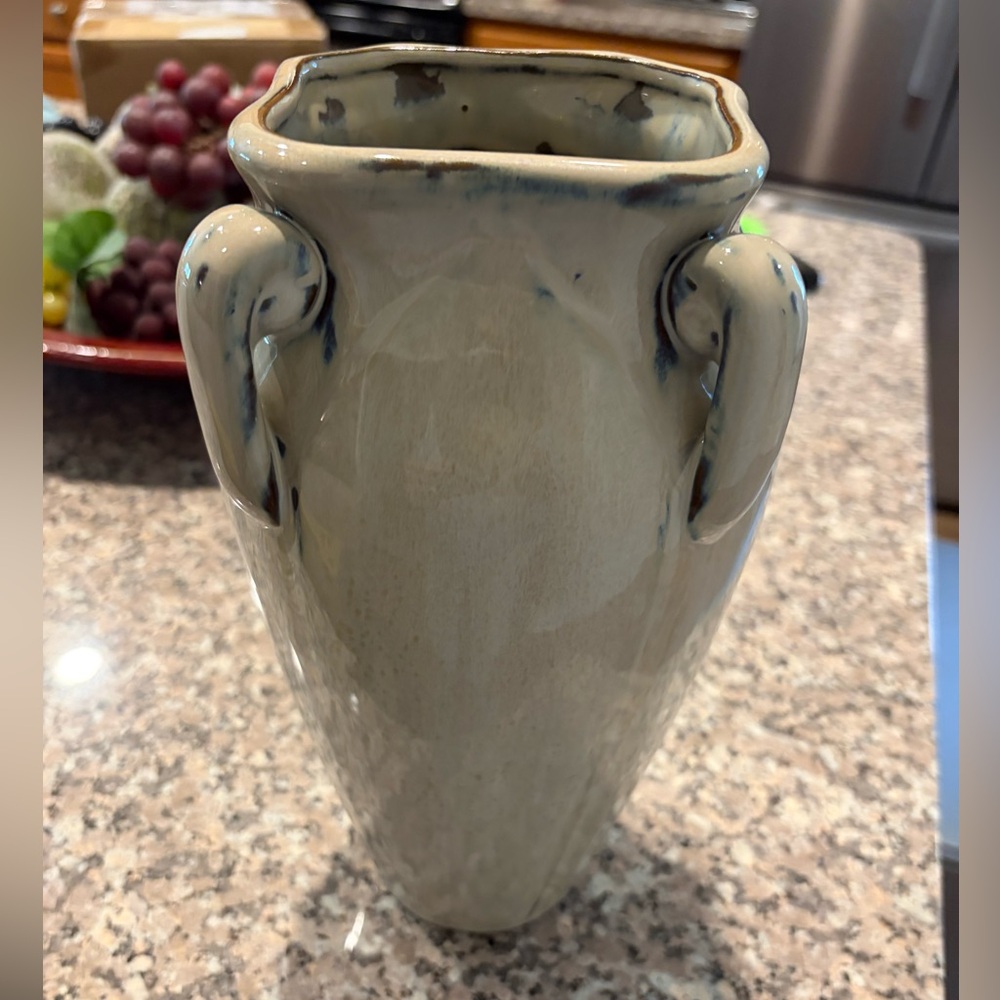 Glazed Double-Handled Ceramic Vase in Pale Sage